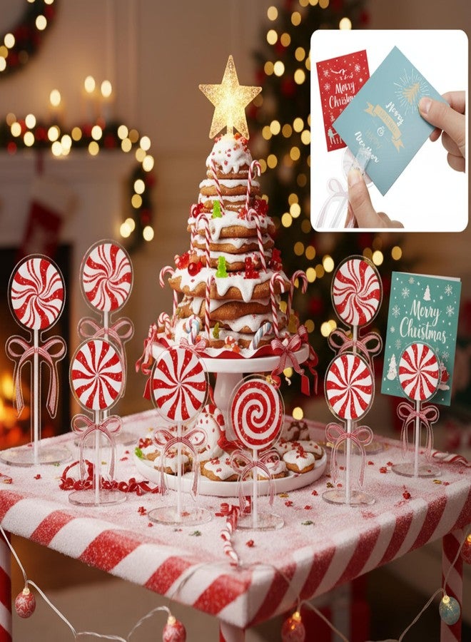 AceOrbit 12 Pcs Christmas Candy Table Decorations Candy Cane Photo Holders Xmas Acrylic Centerpiece Red White Picture Stand Place Card Table Number Holders for Xmas Tiered Tray Home Desk Office Decor - Image 2
